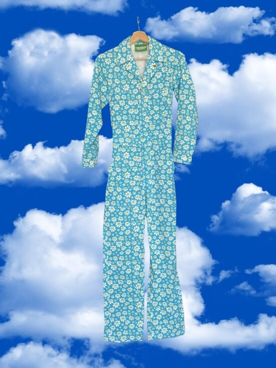Big Bud Press Pants - Big Bud Press Everyday Jumpsuit Turquoise Daisy Floral Long Sleeve Size XXS